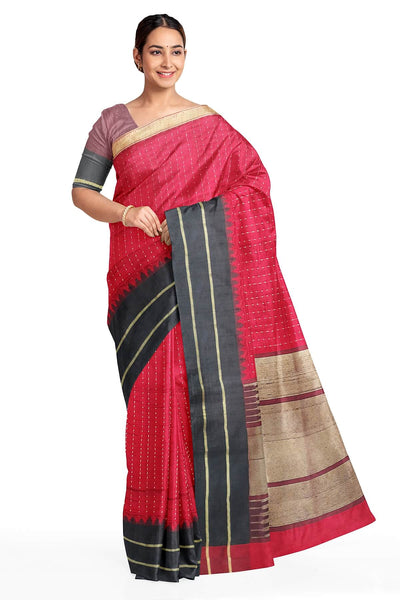 Desi tussar pure silk saree in dupion finish in red