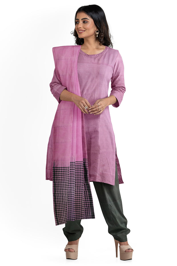 Pure silk salwar suit 2 piece material in pink & black