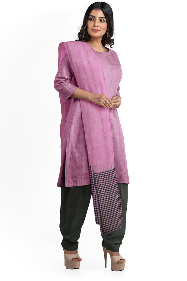 Pure silk salwar suit 2 piece material in pink & black