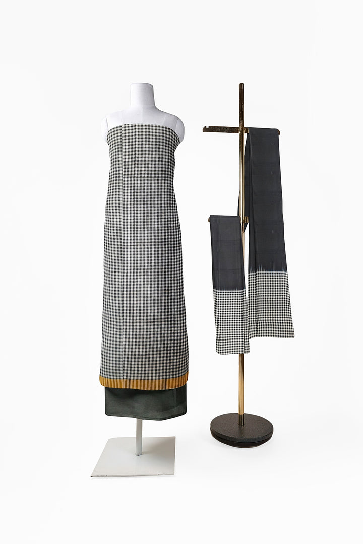 Pure silk salwar suit 2 piece material in in white & black checks