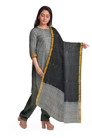 Pure silk salwar suit 2 piece material in in white & black checks