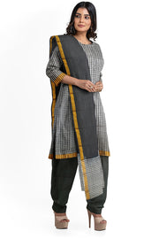 Pure silk salwar suit 2 piece material in in white & black checks