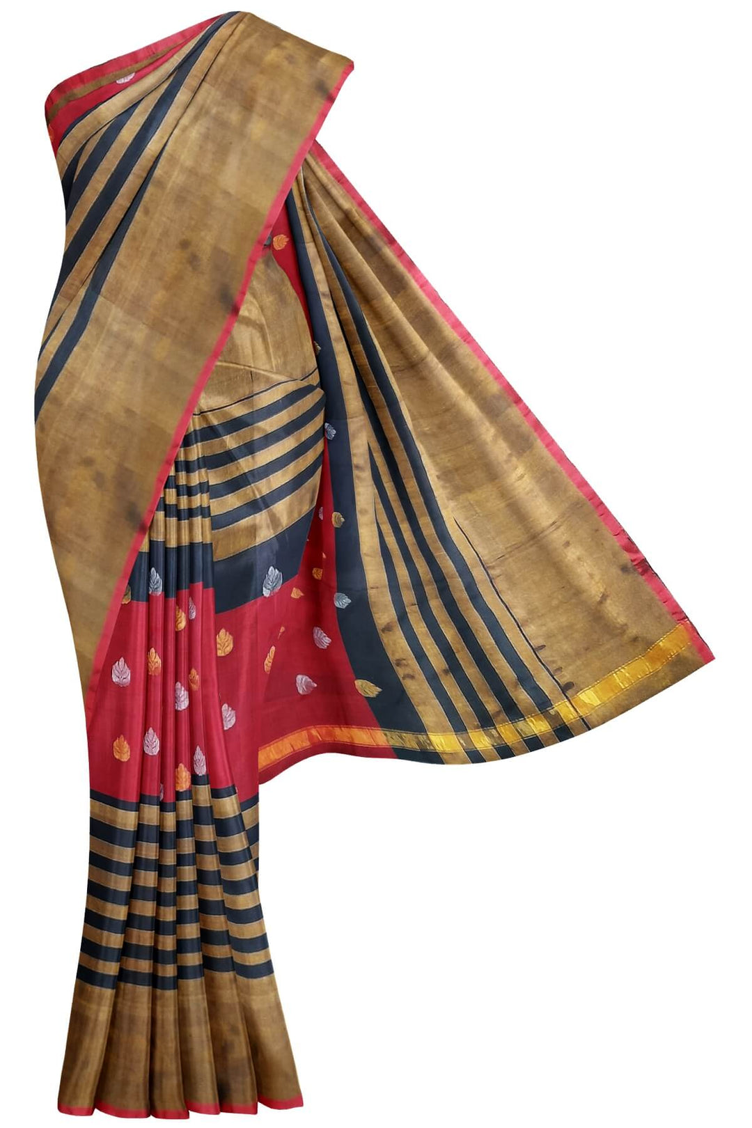 Handwoven Uppada pure silk saree with striped tissue borders