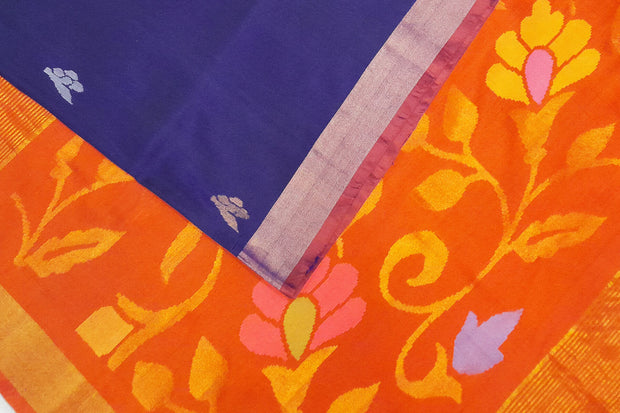 Handwoven Uppada pure silk saree  in violet  with gold & silver  buttas
