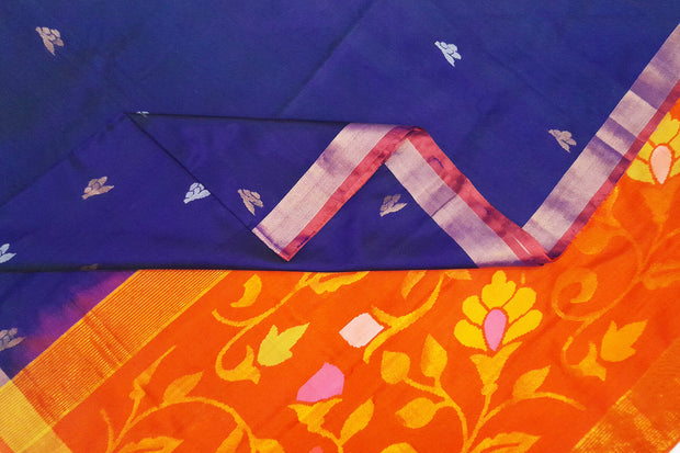 Handwoven Uppada pure silk saree  in violet  with gold & silver  buttas