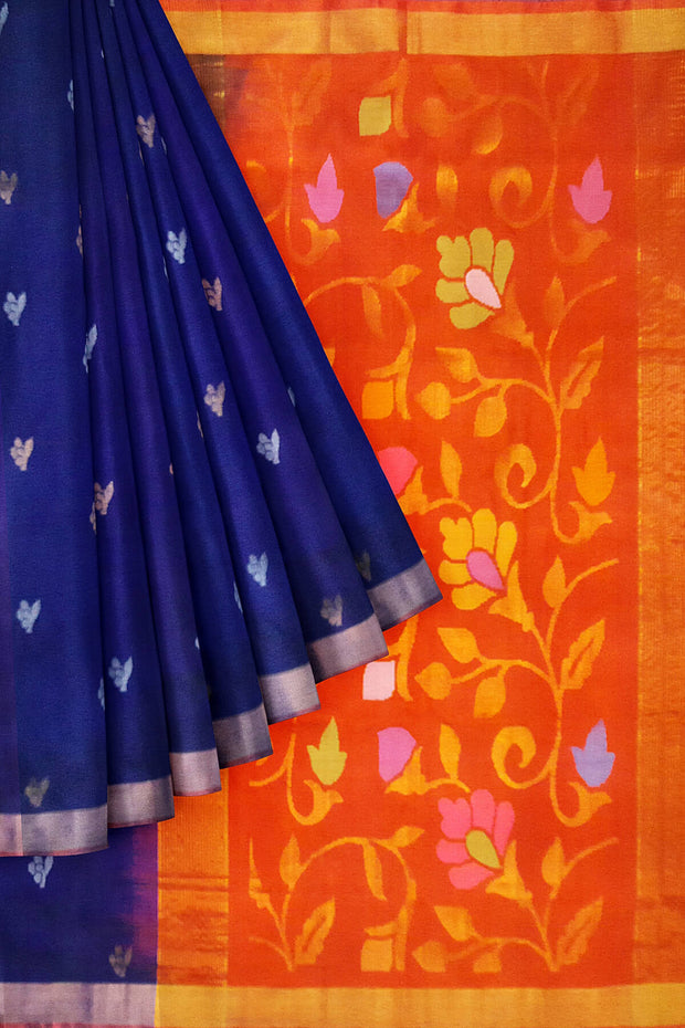 Handwoven Uppada pure silk saree  in violet  with gold & silver  buttas