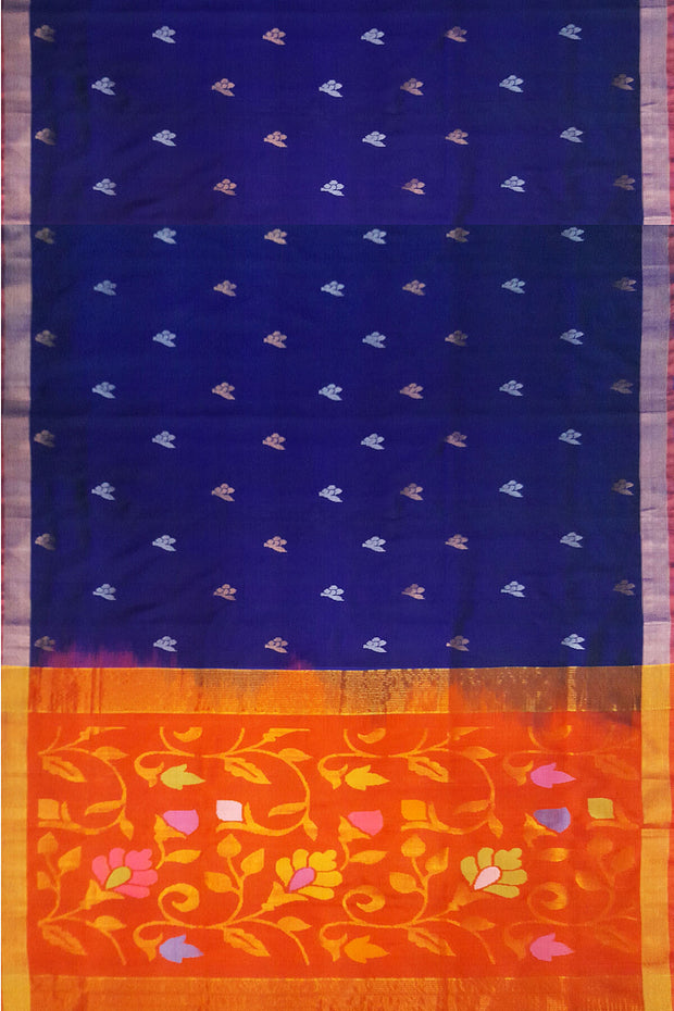 Handwoven Uppada pure silk saree  in violet  with gold & silver  buttas
