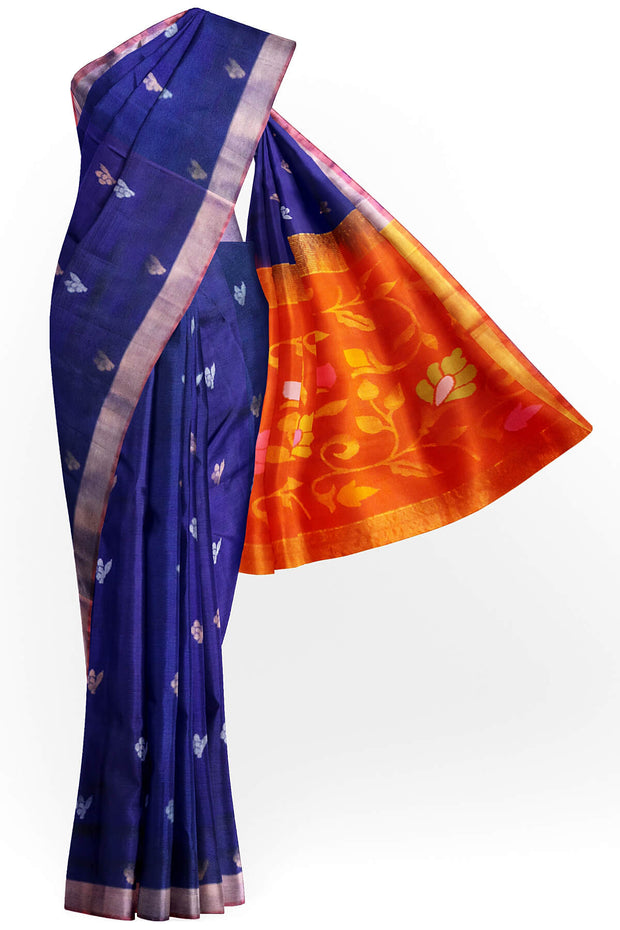 Handwoven Uppada pure silk saree  in violet  with gold & silver  buttas