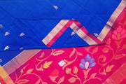 Handwoven Uppada pure silk saree  in cobalt blue  with gold & silver buttas