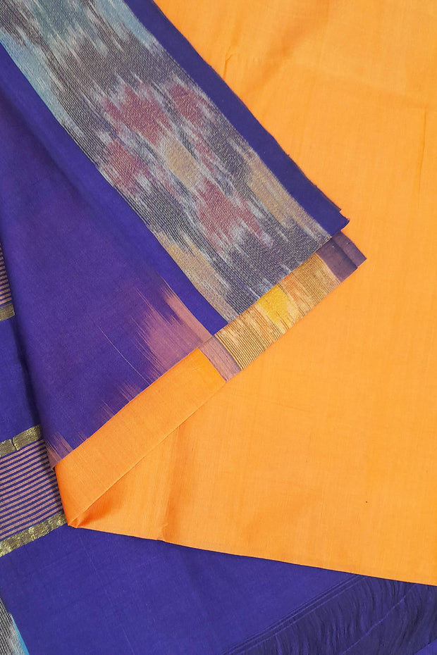 Handloom Uppada silk cotton saree in peach & blue