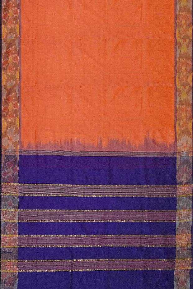 Handloom Uppada silk cotton saree in peach & blue