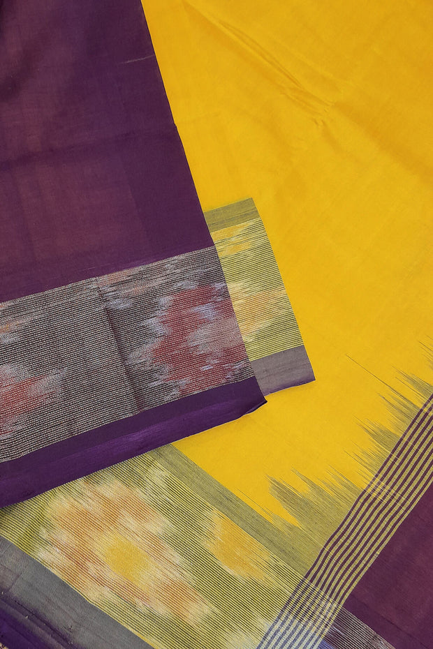 Handloom Uppada silk cotton saree in yellow  & brown