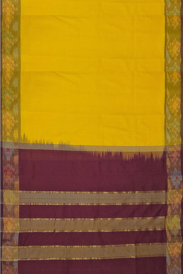 Handloom Uppada silk cotton saree in yellow  & brown