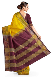 Handloom Uppada silk cotton saree in yellow  & brown
