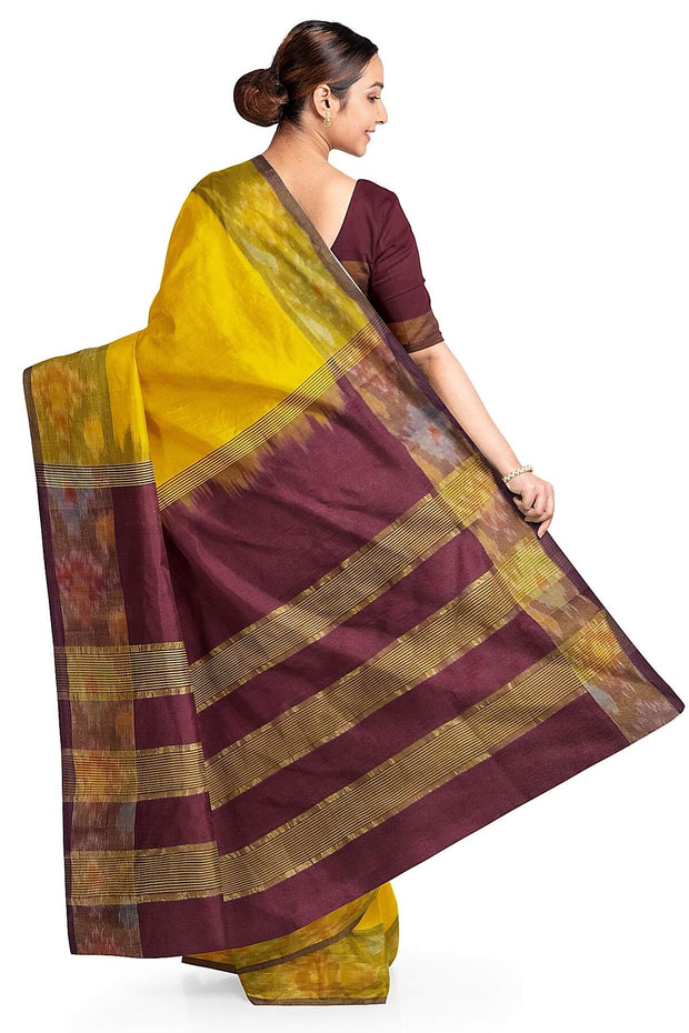 Handloom Uppada silk cotton saree in yellow  & brown