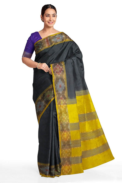 Handloom Uppada silk cotton saree in Black & yellow