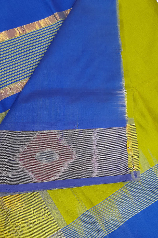 Handloom Uppada silk cotton saree in  Green & blue