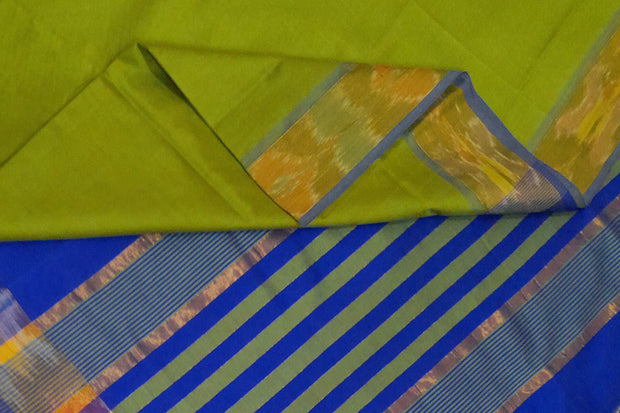 Handloom Uppada silk cotton saree in  Green & blue