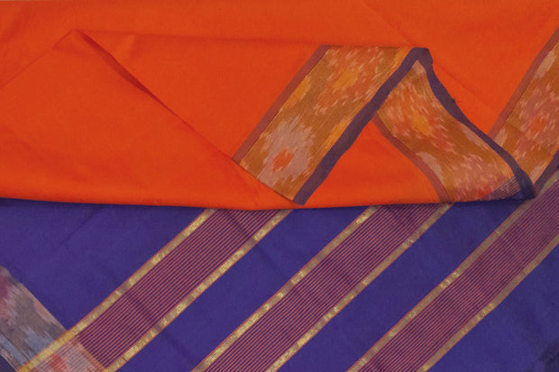 Handloom Uppada silk cotton saree in  Orange & Blue