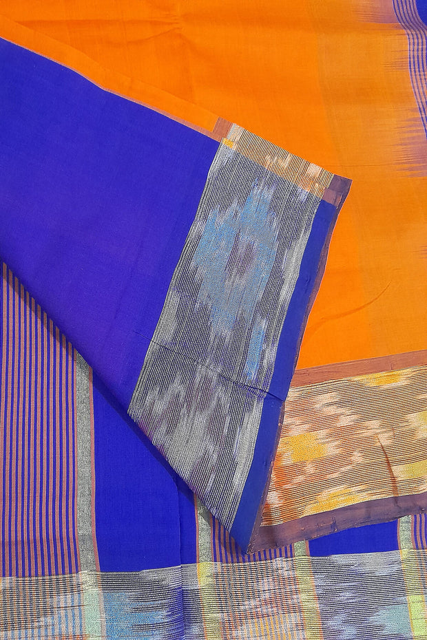 Handloom Uppada silk cotton saree in  Orange & Blue