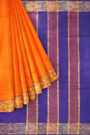 Handloom Uppada silk cotton saree in  Orange & Blue