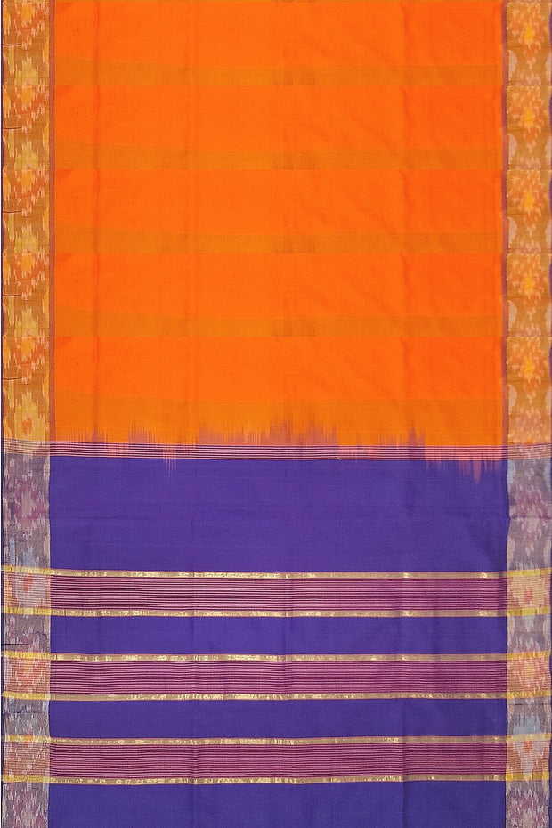 Handloom Uppada silk cotton saree in  Orange & Blue