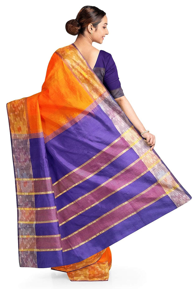Handloom Uppada silk cotton saree in  Orange & Blue