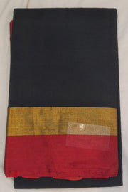 Handloom Uppada pure cotton saree in black with double border