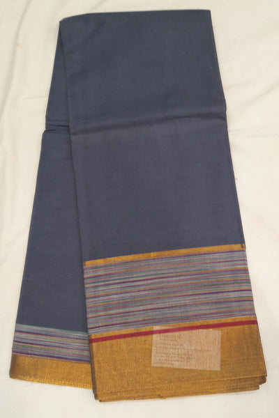 Handloom Uppada pure cotton saree in bluish grey with striped pallu
