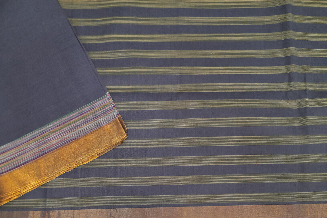 Handloom Uppada pure cotton saree in bluish grey with striped pallu