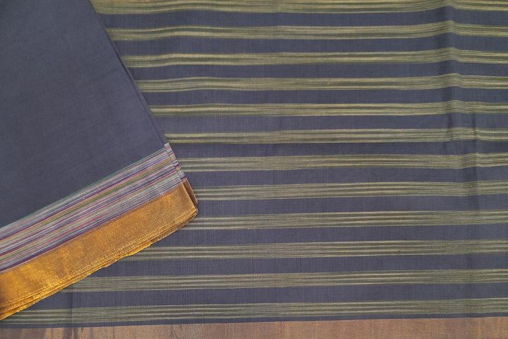 Handloom Uppada pure cotton saree in bluish grey with striped pallu