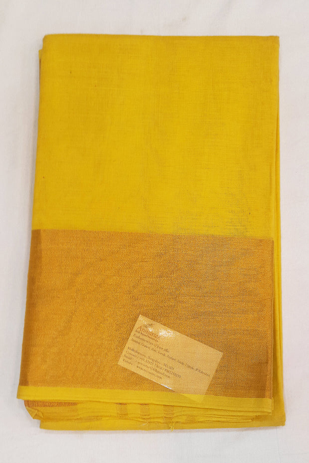 Handloom Uppada pure cotton saree in yellow  with  6 inch border