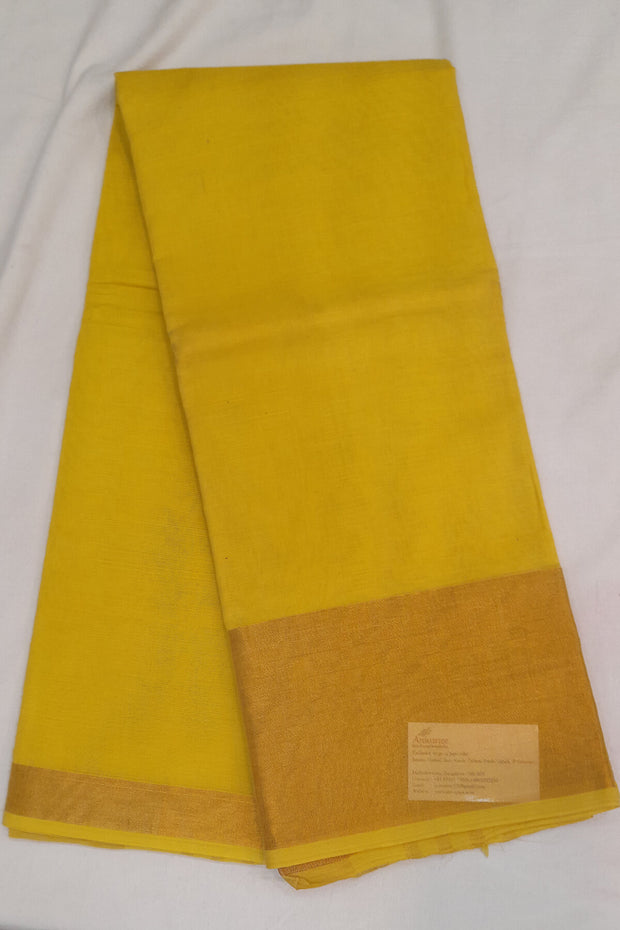 Handloom Uppada pure cotton saree in yellow  with  6 inch border