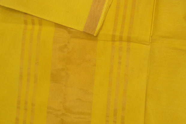 Handloom Uppada pure cotton saree in yellow  with  6 inch border