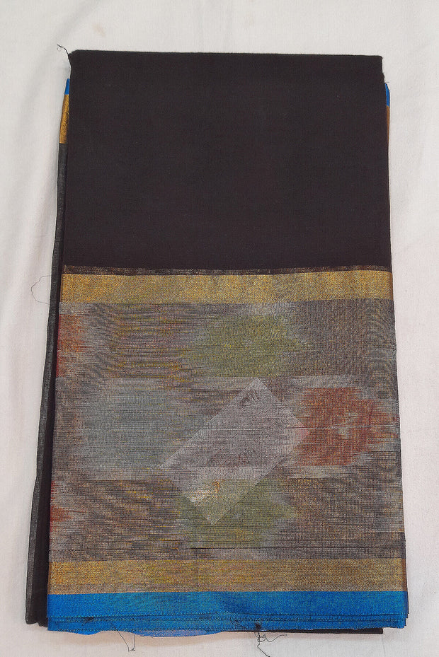 Handloom Uppada pure cotton saree in brown with ikat patterned border