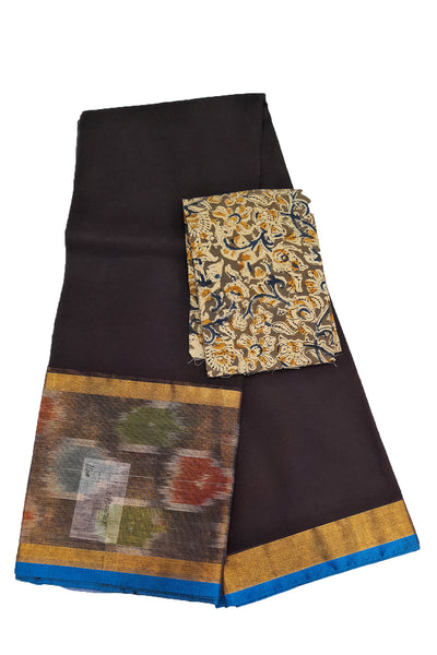 Handloom Uppada pure cotton saree in brown with ikat patterned border