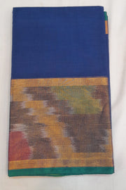 Handloom Uppada pure cotton saree in navy blue with ikat patterned border