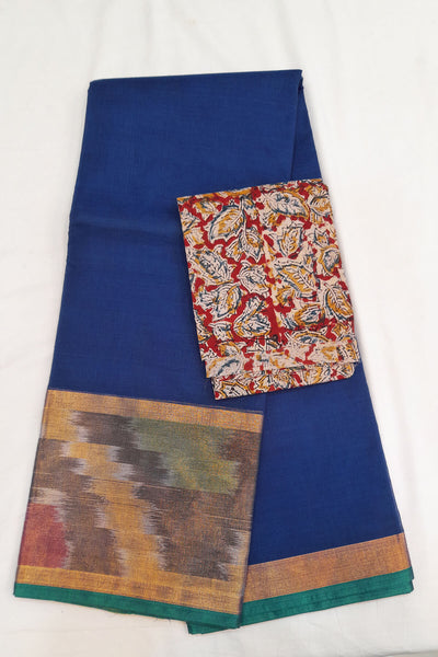 Handloom Uppada pure cotton saree in navy blue with ikat patterned border