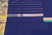 Handloom Uppada pure cotton saree in navy blue with ikat patterned border