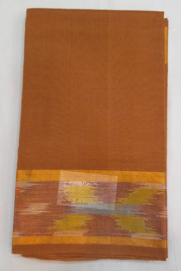 Handloom Uppada pure cotton saree in brown with ikat patterned border