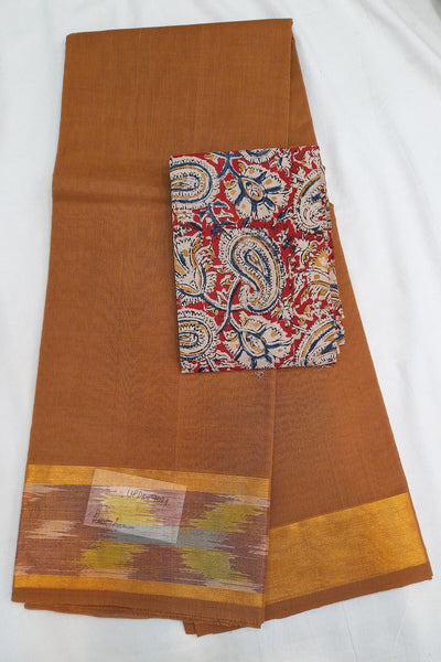 Handloom Uppada pure cotton saree in brown with ikat patterned border